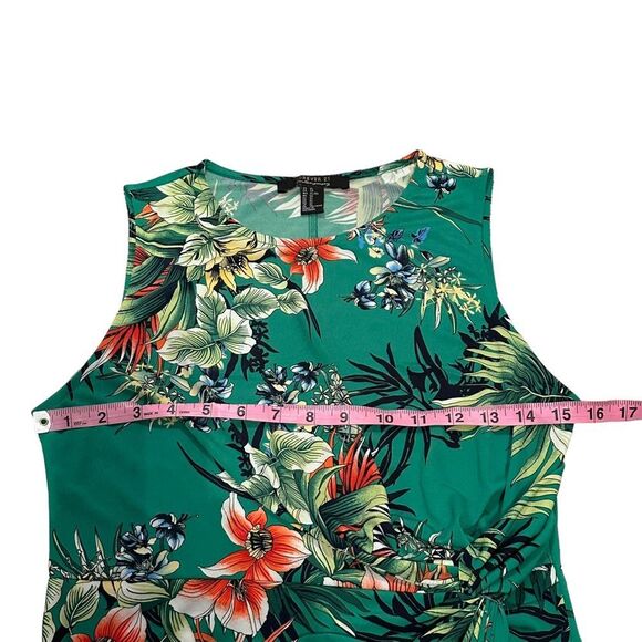 Forever 21 Green Tropical Floral Print Mock Wrap Dress - Size XL - Picture 13 of 16